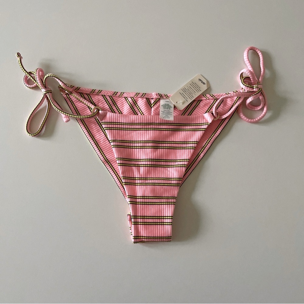 aerie Bikini Bottoms Side Tie Triangle Pink Ribbed Stripe Beach Swim Bottom